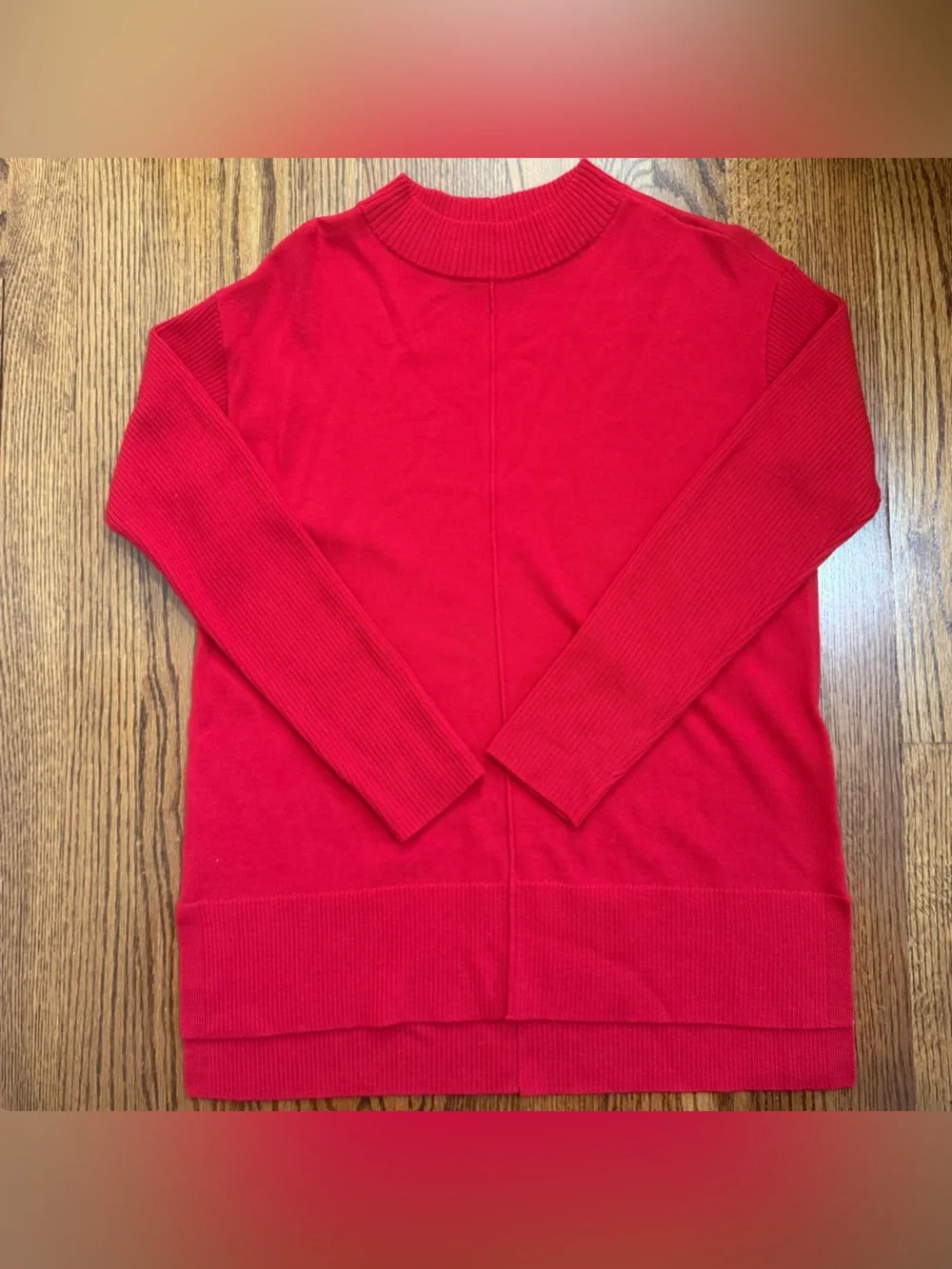 Talbots Petite Mock Neck Red Merino Wool Sweater Size Small